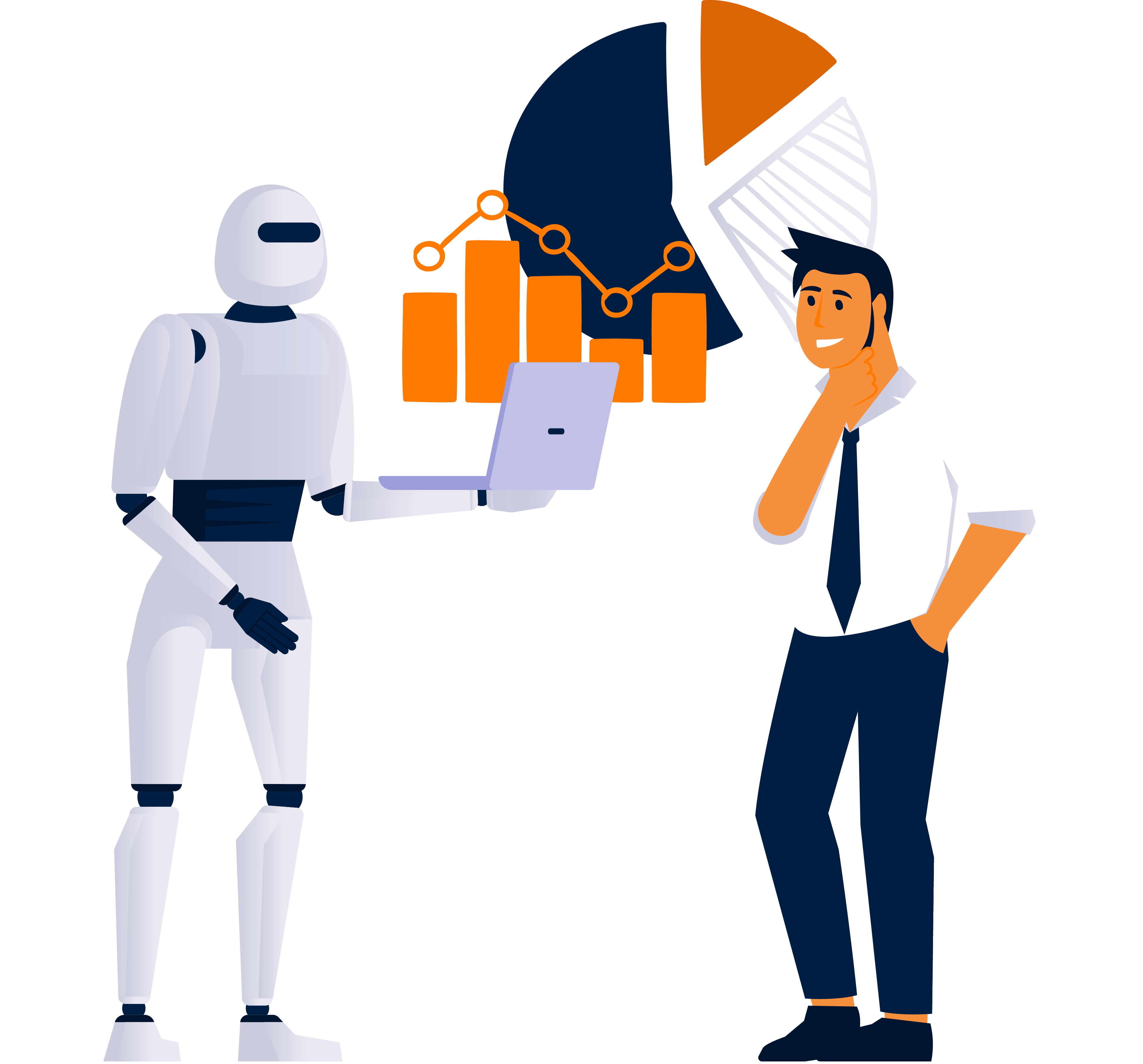 Agente de IA mostrando métricas de captación de leads y ventas en portátil a equipo comercial.