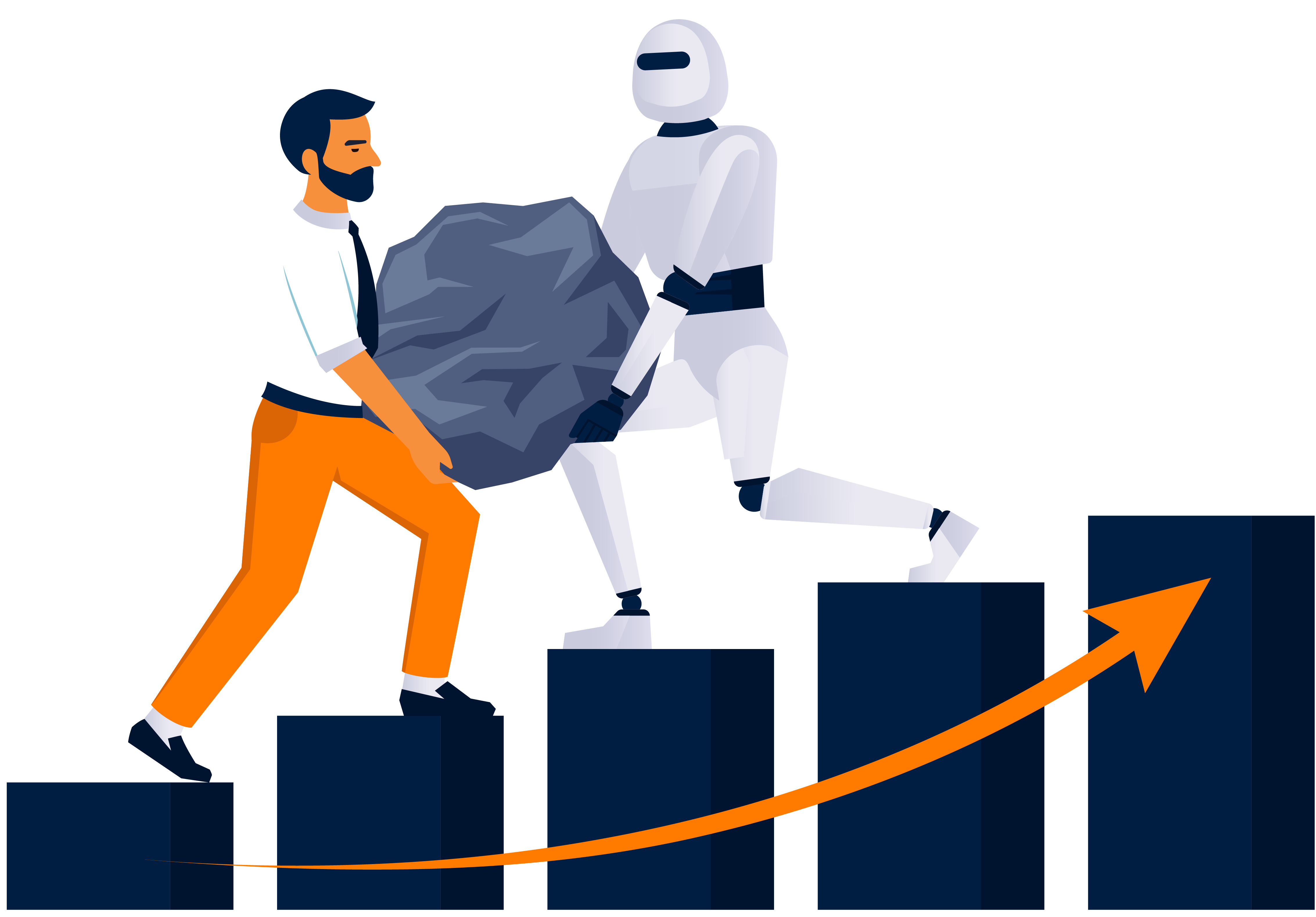 Agente de IA automatizando tareas repetitivas en colaboración con empresario.