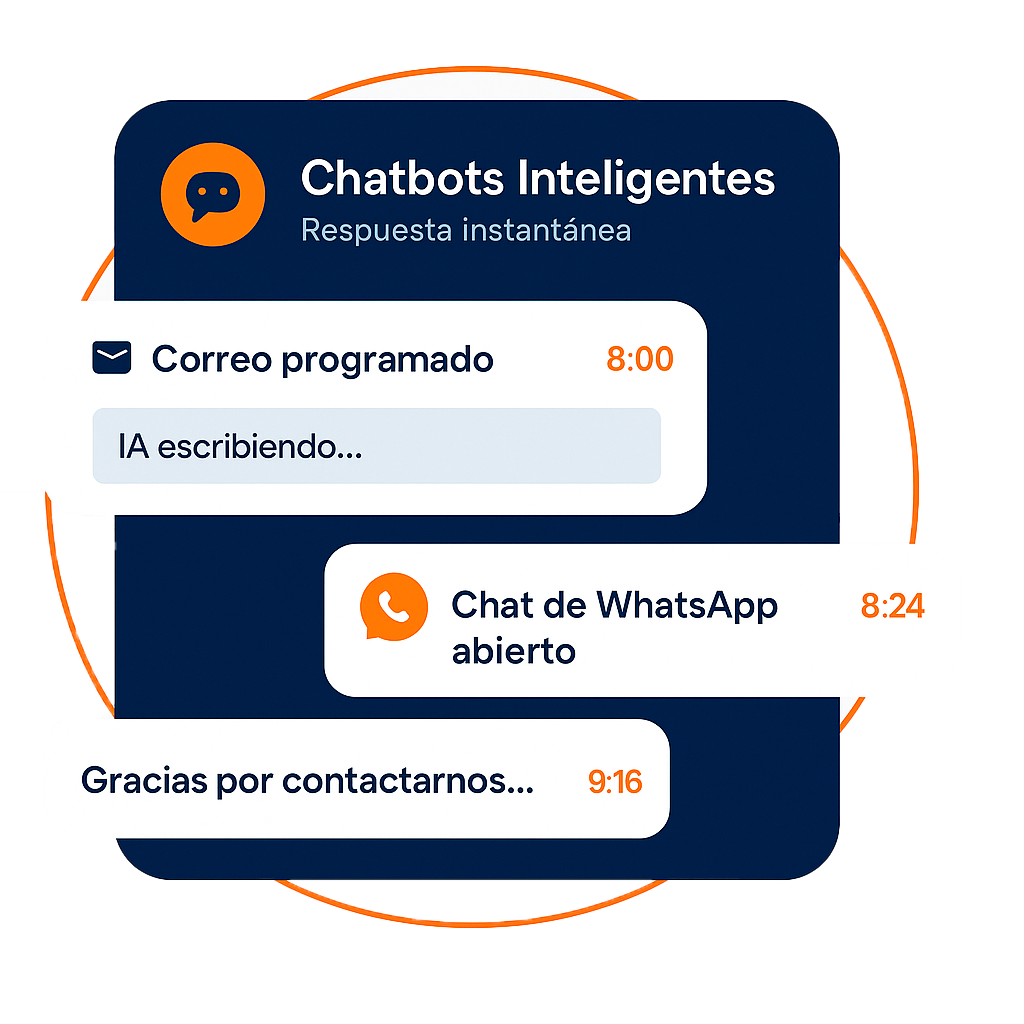 Simulación de conversación fluida entre usuario y chatbot con inteligencia artificial, destacando atención automatizada 24/7.